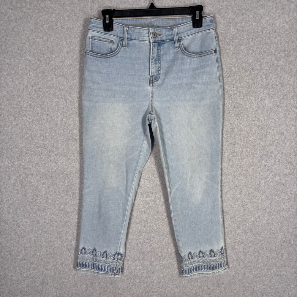 Chicos So Slimming Girlfriend Embroidered Crop Jeans US 4 Paisley Artsy Boho